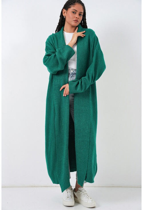 Kadın Yün Dokulu Katlama Yaka Uzun Triko Hırka 15924