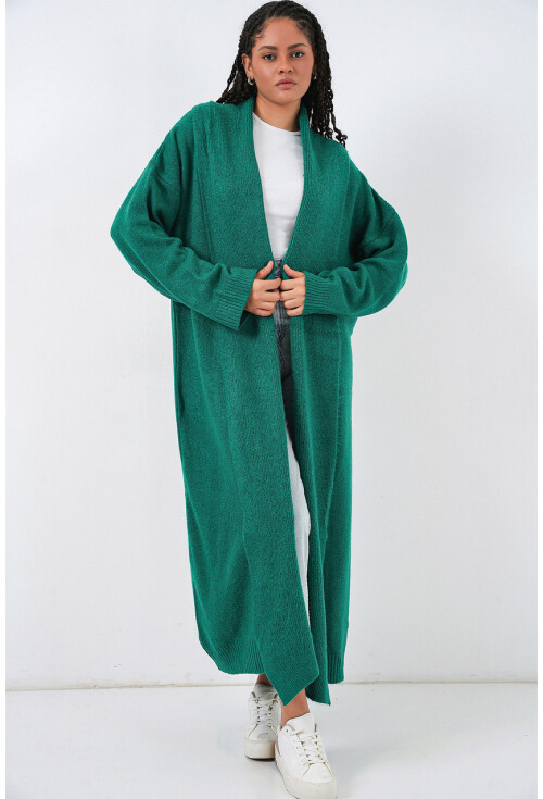 Kadın Yün Dokulu Katlama Yaka Uzun Triko Hırka 15924