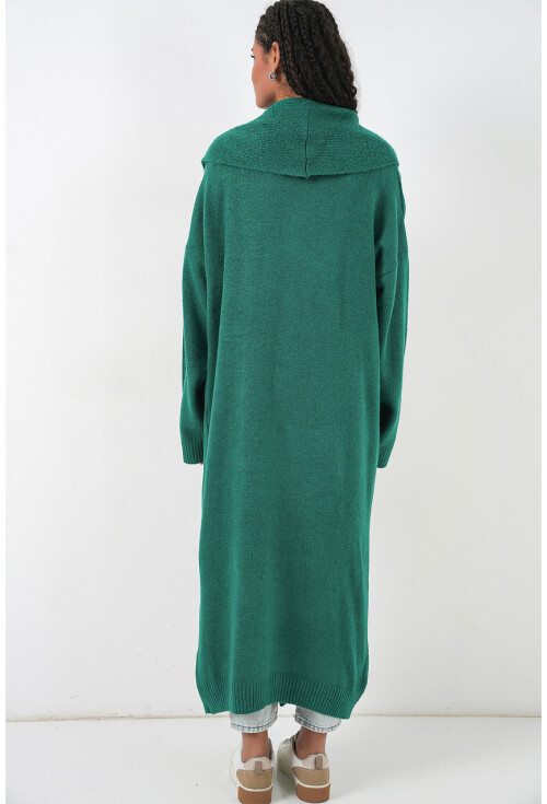 Kadın Yün Dokulu Katlama Yaka Uzun Triko Hırka 15924