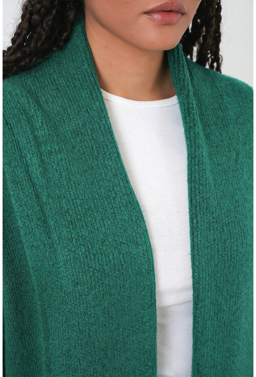 Kadın Yün Dokulu Katlama Yaka Uzun Triko Hırka 15924