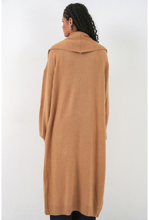 Kadın Yün Dokulu Katlama Yaka Uzun Triko Hırka 15924