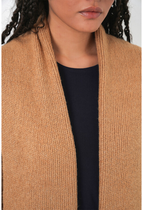 Kadın Yün Dokulu Katlama Yaka Uzun Triko Hırka 15924