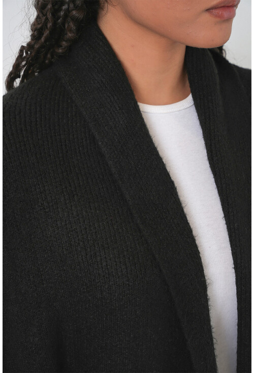 Kadın Yün Dokulu Katlama Yaka Uzun Triko Hırka 15924