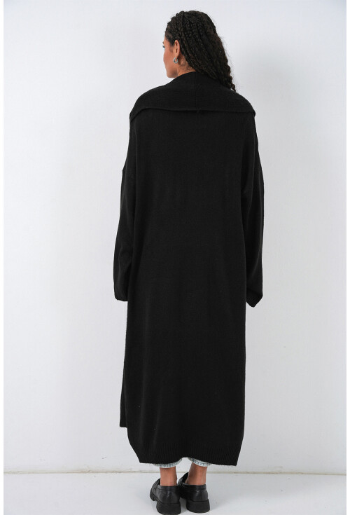 Kadın Yün Dokulu Katlama Yaka Uzun Triko Hırka 15924