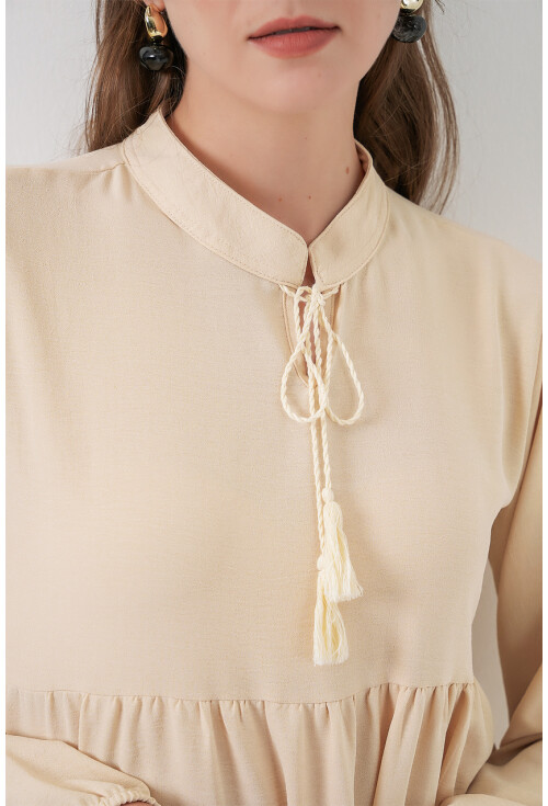 T1627 Yaka Bağcıklı Elbise