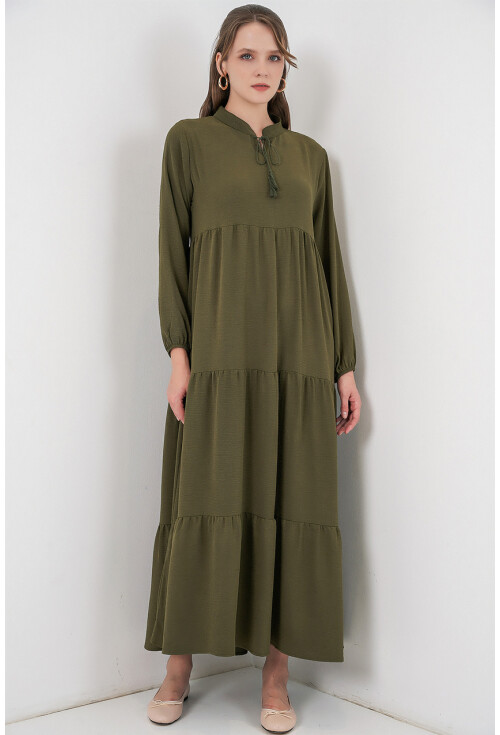 T1627 Yaka Bağcıklı Elbise