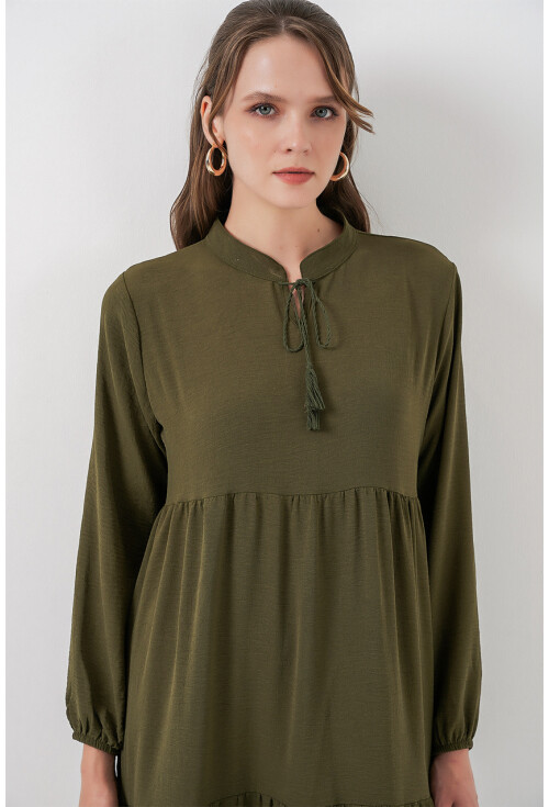 T1627 Yaka Bağcıklı Elbise