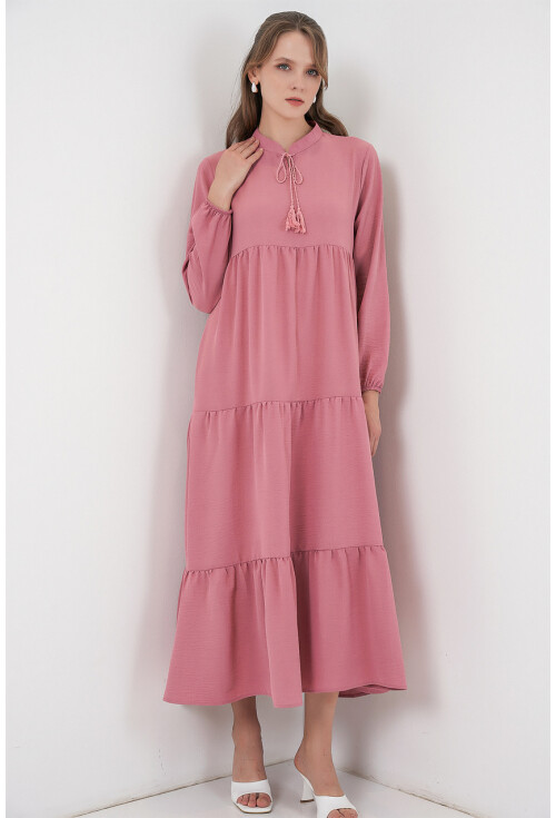 T1627 Yaka Bağcıklı Elbise