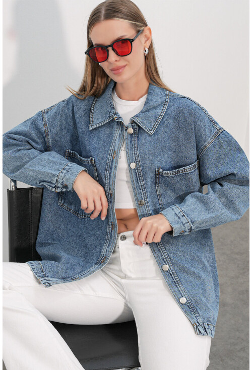0694 Oversized Denim Jacket With Double Pockets
