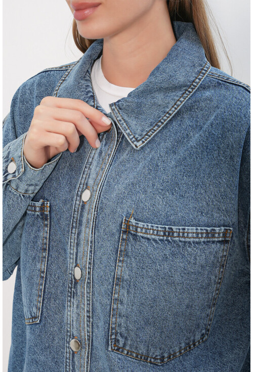 0694 Oversized Denim Jacket With Double Pockets