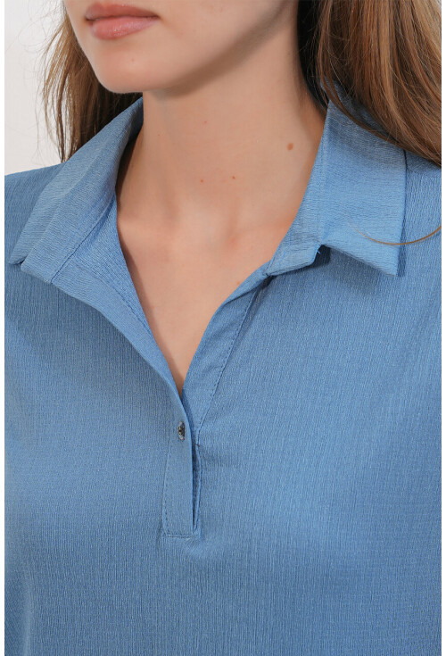 20123 Polo Yaka Örme Bluz