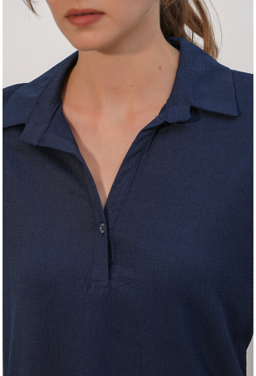 20123 Polo Yaka Örme Bluz