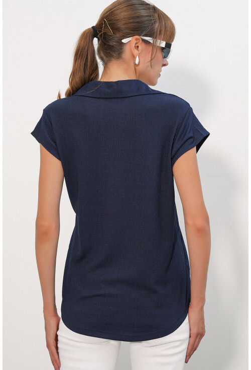 20123 Polo Yaka Örme Bluz