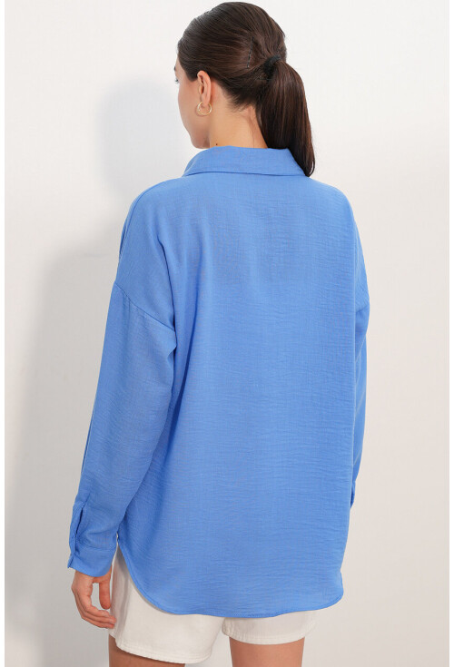 20153 Tek Cepli Oversize Keten Gömlek