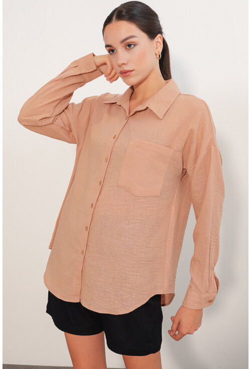 20153 Oversized Linen Shirt With Single Pocket