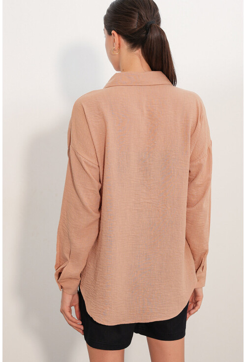 20153 Oversized Linen Shirt With Single Pocket