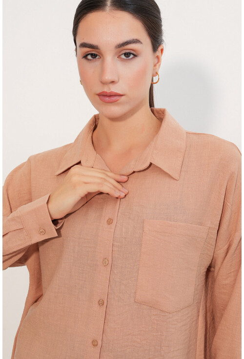 20153 Oversized Linen Shirt With Single Pocket