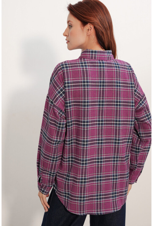 Kadın Ekose Desen Oversize Oduncu Gömlek 3854