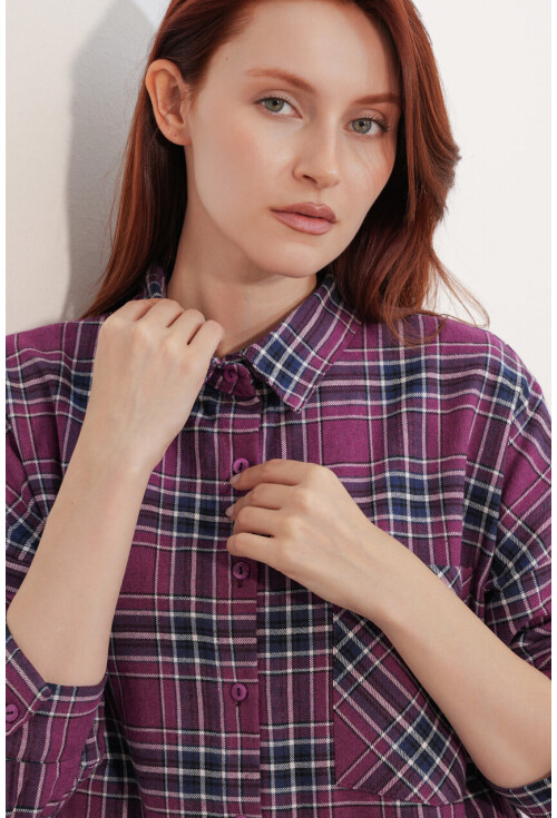 Kadın Ekose Desen Oversize Oduncu Gömlek 3854