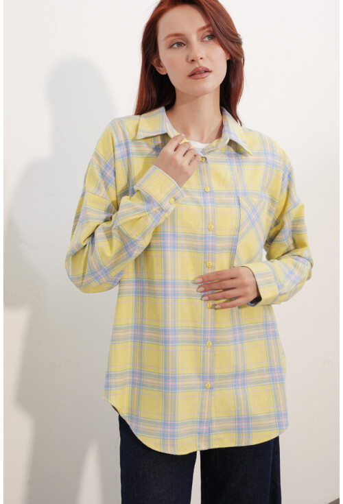 Kadın Ekose Desen Oversize Oduncu Gömlek 3854