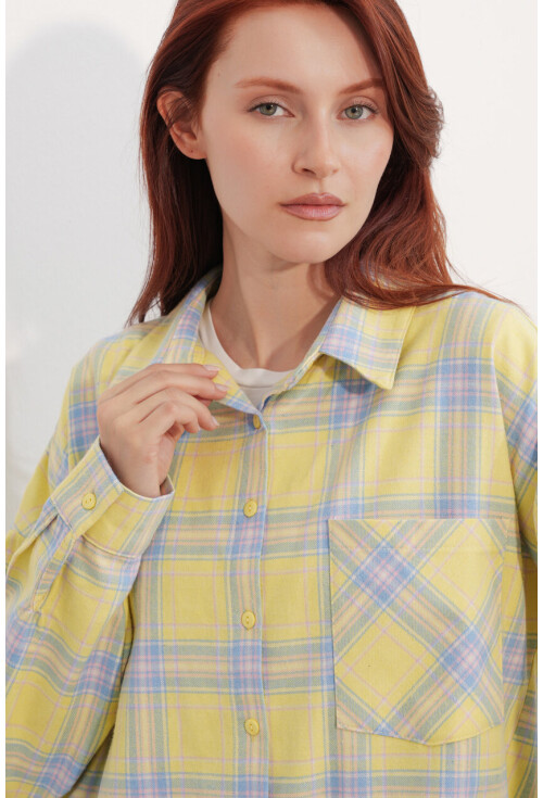 Kadın Ekose Desen Oversize Oduncu Gömlek 3854