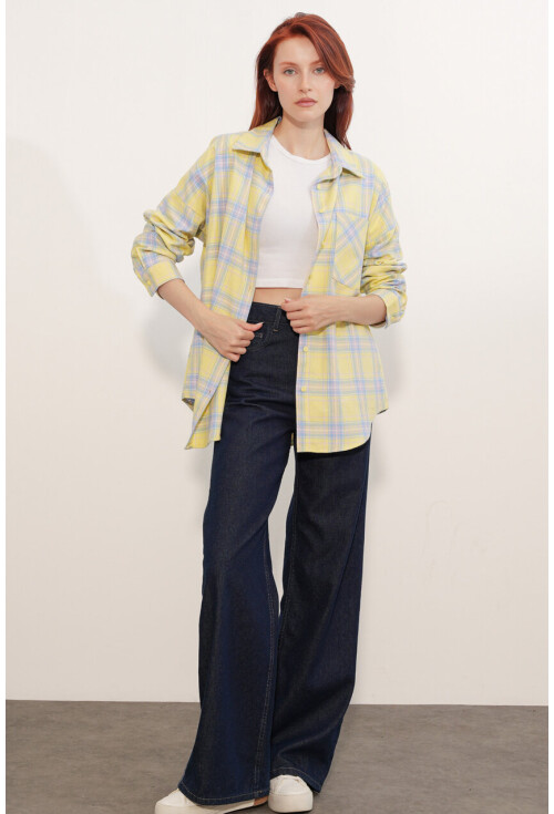 Kadın Ekose Desen Oversize Oduncu Gömlek 3854