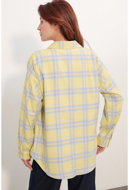 Kadın Ekose Desen Oversize Oduncu Gömlek 3854