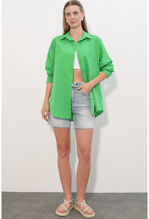 3900 Oversize Uzun Basic Gömlek