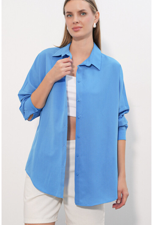 3900 Oversize Uzun Basic Gömlek