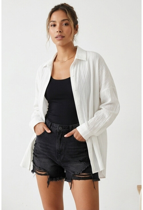 3900 Oversize Uzun Basic Gömlek