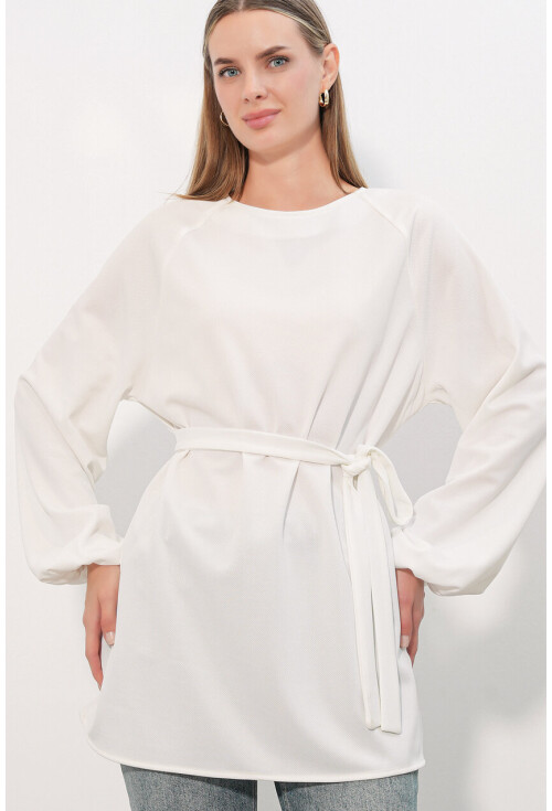Kadın Çizgili Bağcıklı Oversize Tunik 50009