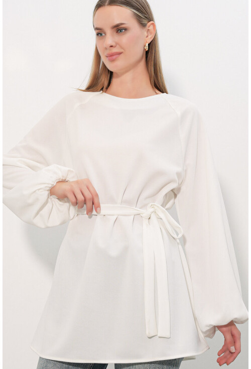 Kadın Çizgili Bağcıklı Oversize Tunik 50009