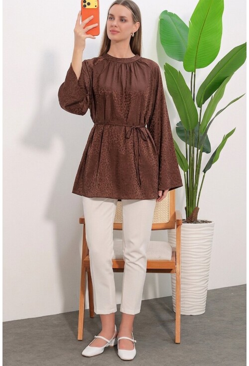 Kadın Çizgili Bağcıklı Oversize Tunik 50009