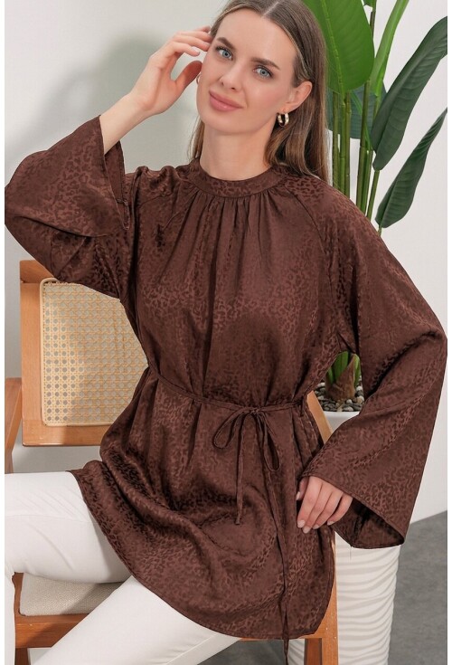Kadın Çizgili Bağcıklı Oversize Tunik 50009