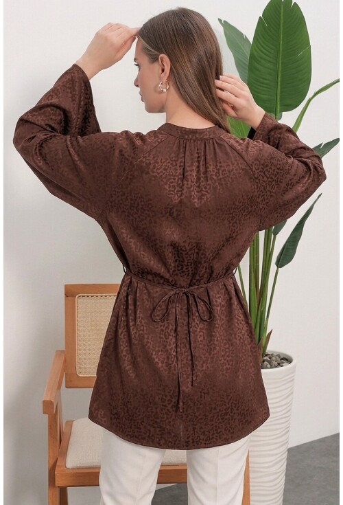 Kadın Çizgili Bağcıklı Oversize Tunik 50009