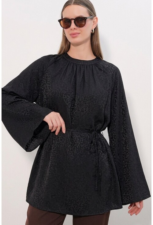 Kadın Çizgili Bağcıklı Oversize Tunik 50009
