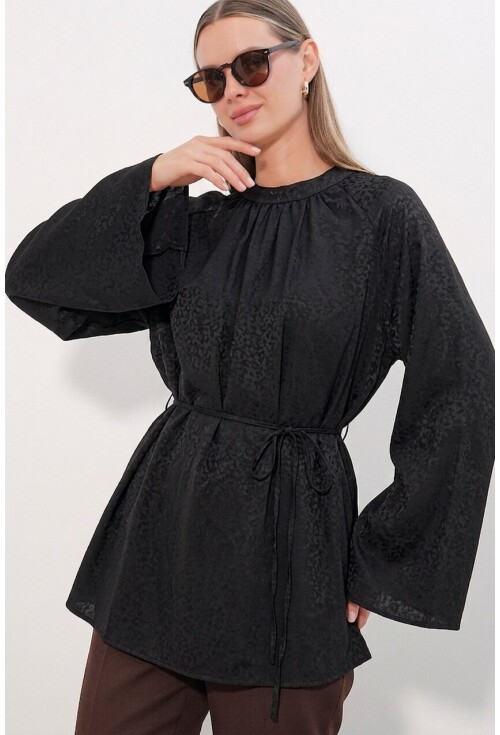 Kadın Çizgili Bağcıklı Oversize Tunik 50009