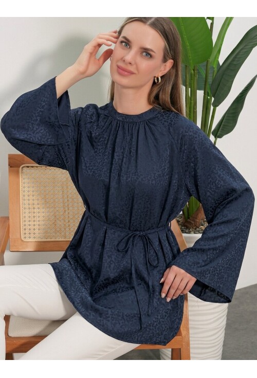 Kadın Çizgili Bağcıklı Oversize Tunik 50009
