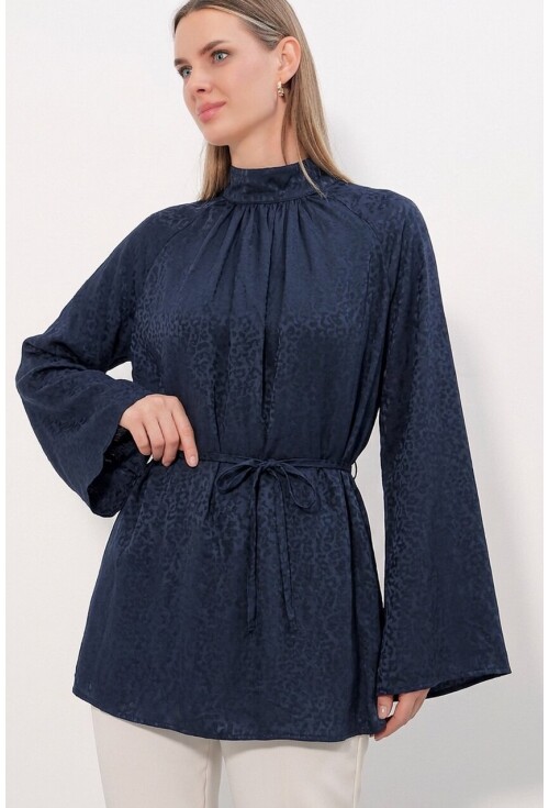 Kadın Çizgili Bağcıklı Oversize Tunik 50009