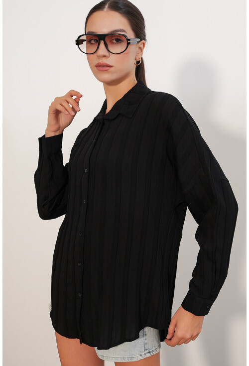 Kadın Çizgili Oversize Gömlek 20408