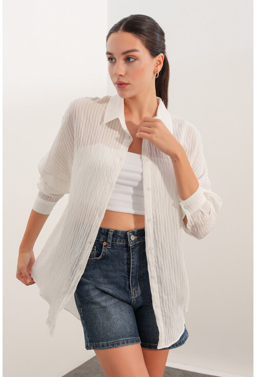 Kadın Çizgili Oversize Gömlek 20409