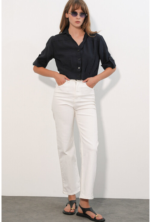 Kadın Crop Oversize Gömlek 20390