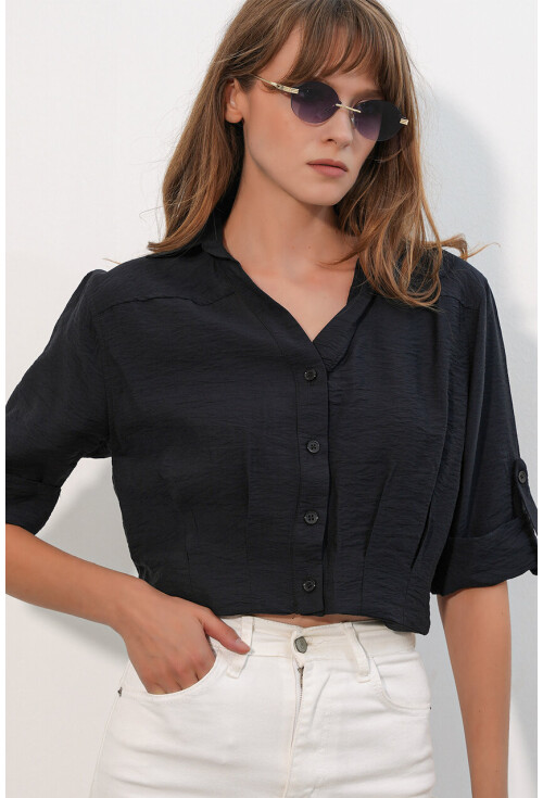 Kadın Crop Oversize Gömlek 20390