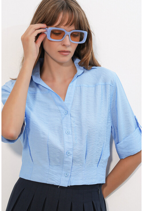 Kadın Crop Oversize Gömlek 20390