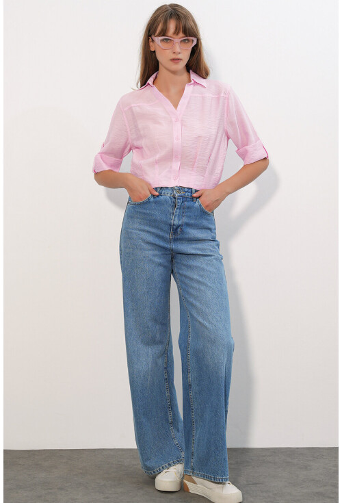Kadın Crop Oversize Gömlek 20390
