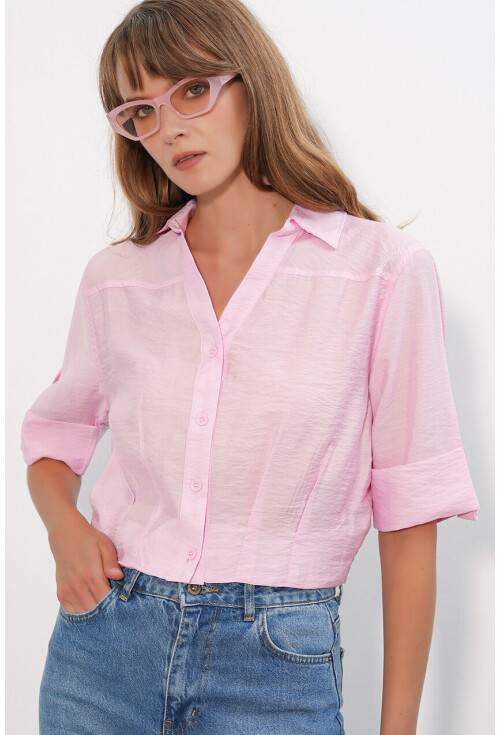 Kadın Crop Oversize Gömlek 20390
