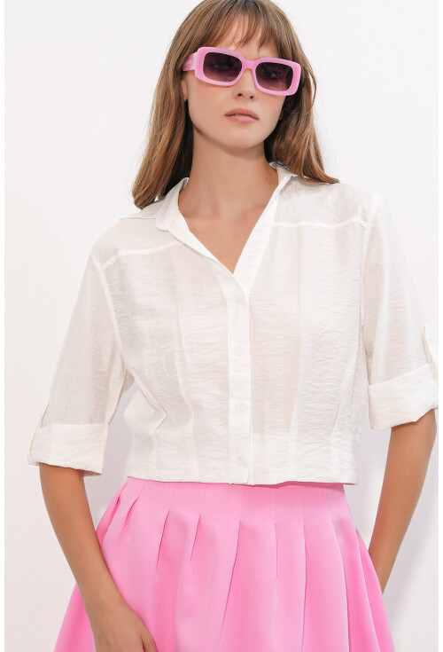 Kadın Crop Oversize Gömlek 20390