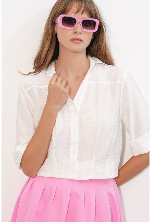 Kadın Crop Oversize Gömlek 20390