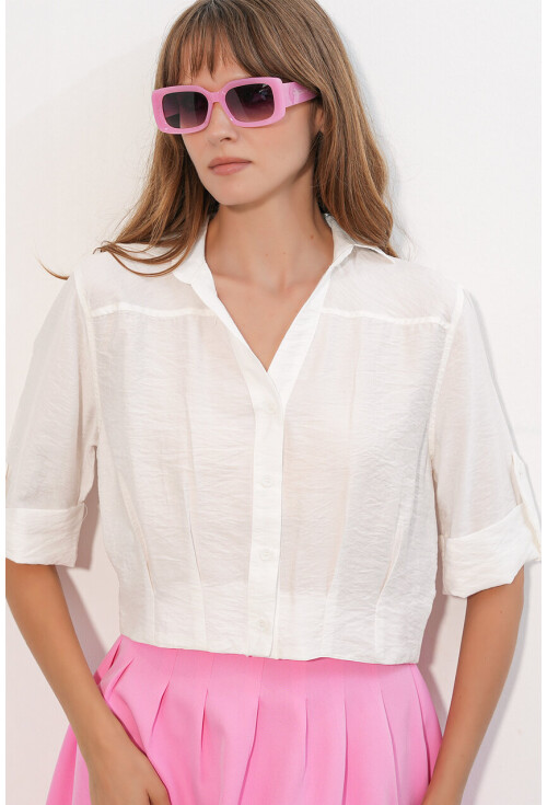 Kadın Crop Oversize Gömlek 20390