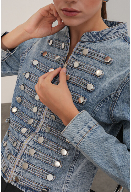 Kadın Dar Kesim Düğmeli Denim Ceket 0764